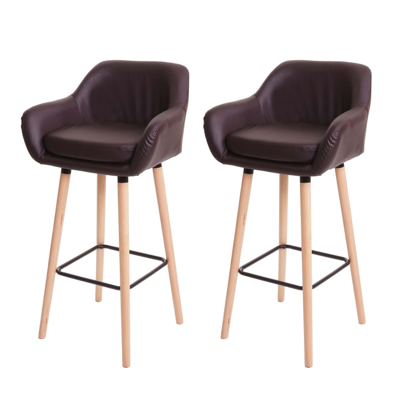 2x Tabouret de bar Malmö T381, chaise de bar tabouret de comptoir - simili cuir, marron