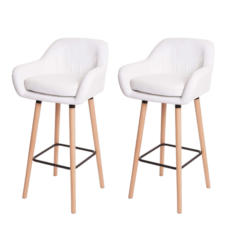 2x Tabouret de bar Malmö T381, chaise de bar tabouret de comptoir - simili cuir, blanc