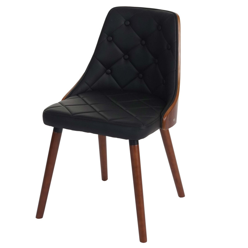 Chaise de salle à manger chaise visiteur , aspect noyer - simili cuir noir