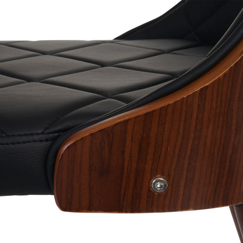 Chaise de salle à manger chaise visiteur , aspect noyer - simili cuir noir